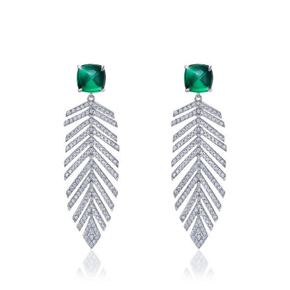Luxury 8x8mm lab-grown emerald wheat earrings featuring princess-cut green gemstones with pave diamond fringe.