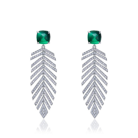 Luxury 8x8mm lab-grown emerald wheat earrings featuring princess-cut green gemstones with pave diamond fringe.