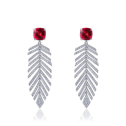 Luxury 8x8mm lab-grown ruby wheat earrings featuring princess-cut red gemstones with pave diamond fringe.