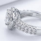 Micro profile close-up on the intricate filigree under-gallery, double row pave band, and S925 hallmark stamp.