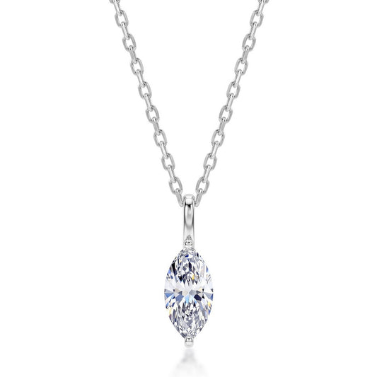 Marquise cut lab diamond solitaire pendant necklace in 925 sterling silver.