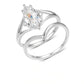 Marquise cut moissanite solitaire and wishbone chevron stacking ring set in platinum plated silver.