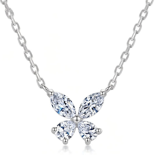 Marquise and pear cut lab grown diamond butterfly pendant necklace in 925 sterling silver.