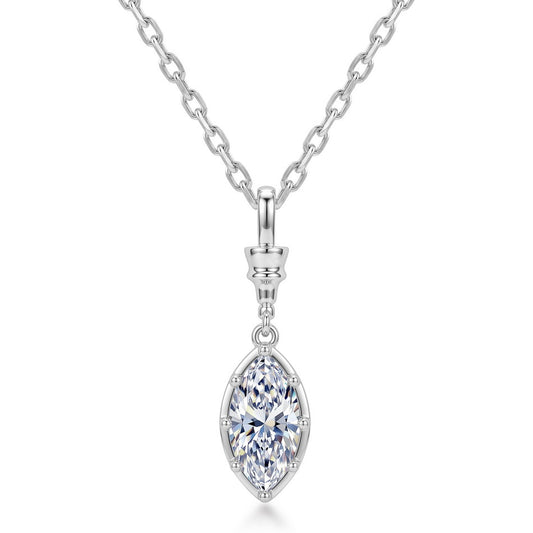 Modern marquise cut lab diamond bezel solitaire drop necklace in 925 sterling silver.
