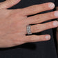 Model wearing S925 sterling silver moissanite gothic cemetery cross band ring on finger