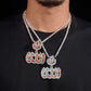 Model wearing layered rose gold and silver S925 multi-color moissanite Arabic Allah pendant necklaces