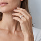 Model wearing oval cut lab-grown diamond eternity band ring.