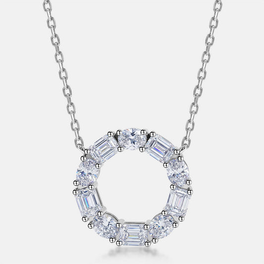 Oval and emerald cut lab grown diamond alternating open circle pendant necklace in 925 sterling silver.