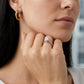 Lifestyle view of model displaying oval cut lab grown diamond minimalist plain ring.