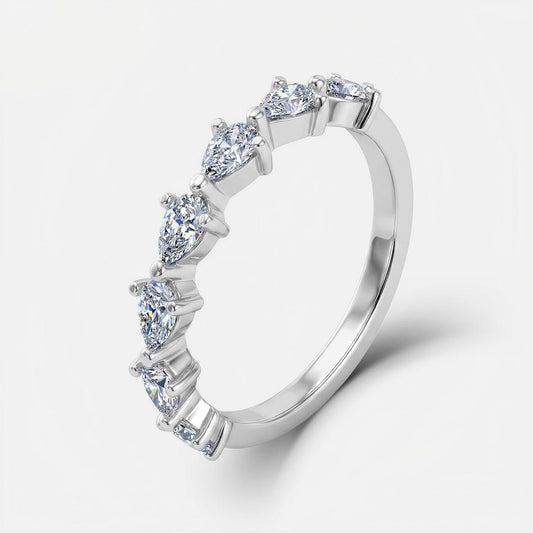 Pear cut 2.5x4mm lab grown diamond half eternity band ring in 925 sterling silver.