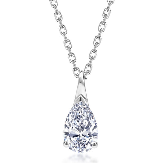 Pear cut lab grown diamond solitaire teardrop pendant necklace in 925 sterling silver.