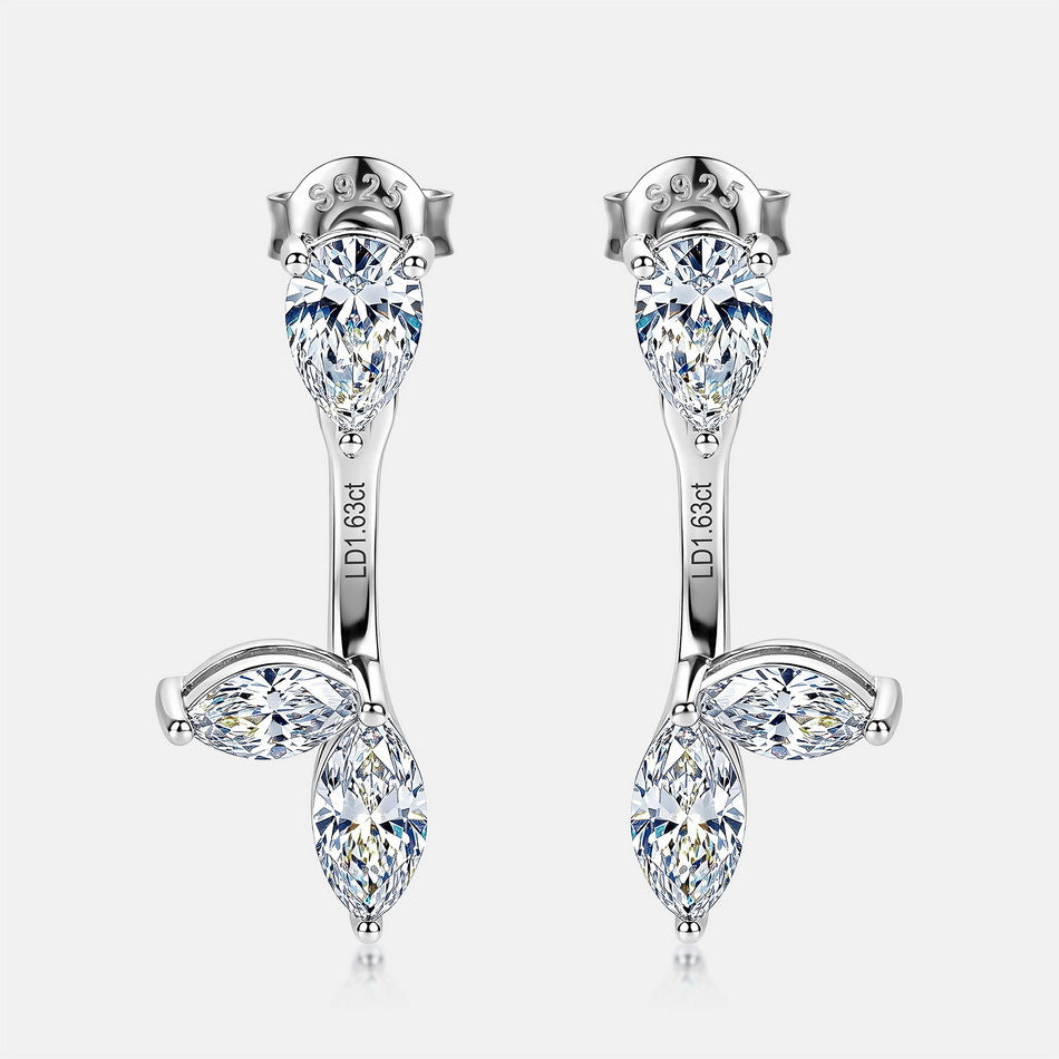 Pear cut and marquise diamond botanical leaf ear jacket earrings in 925 silver 1.63ctw.