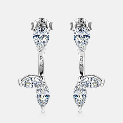 Pear cut and marquise diamond botanical leaf ear jacket earrings in 925 silver 1.63ctw.