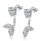 Angled pair of pear cut stud and marquise leaf cluster ear jacket earrings.
