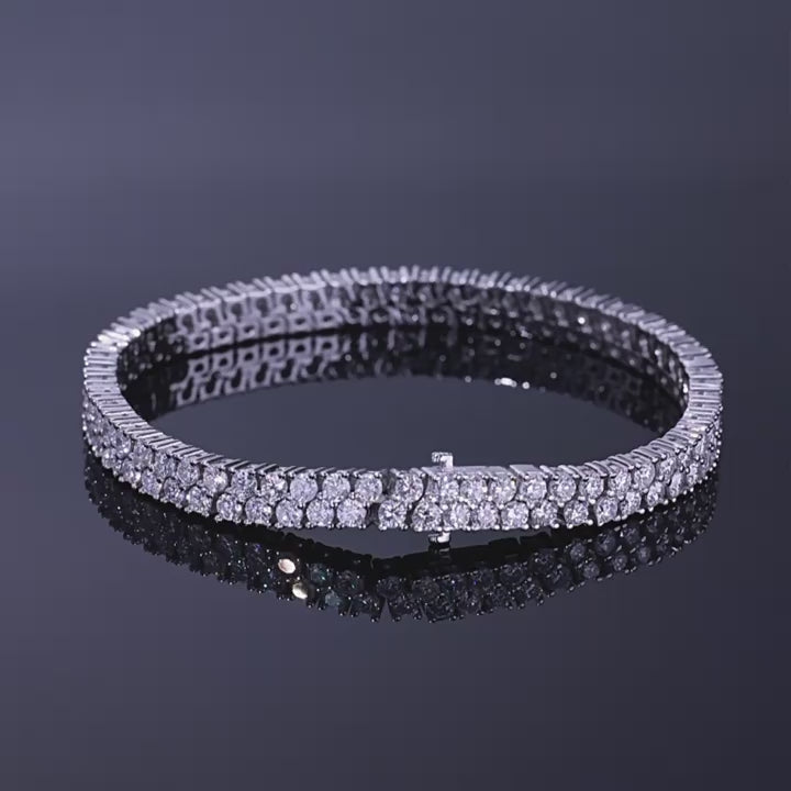Studio lighting preview shot showcasing 8.95ctw two-row round lab diamond tennis bracelet sparkle.