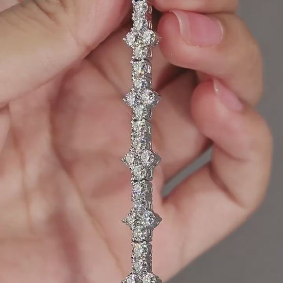 Elegant flat lay featuring 4–5 multi-shape bracelets on neutral backdrop with varied cut illustrations. Alt: “925 Sterling Silver Multi-Shape Moissanite Tennis Bracelets Collection.”