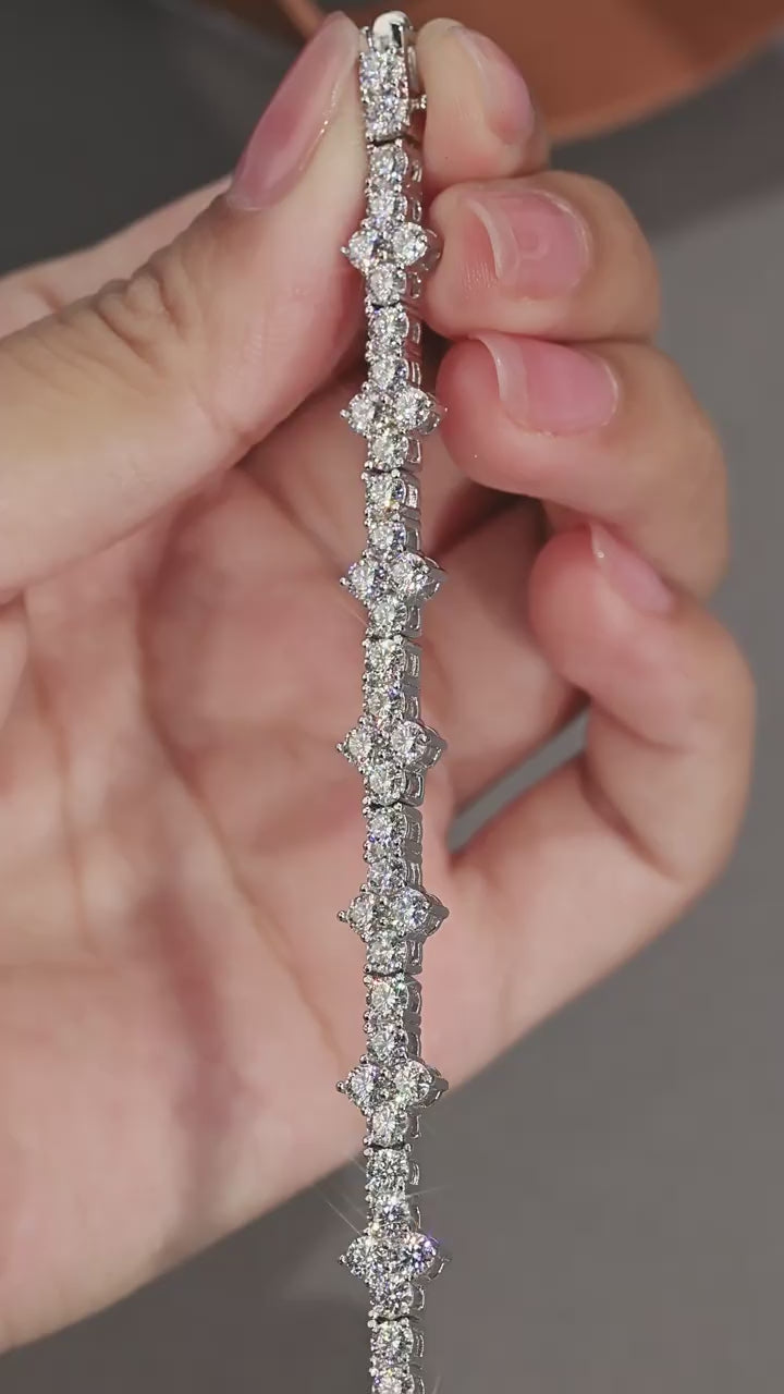 Elegant flat lay featuring 4–5 multi-shape bracelets on neutral backdrop with varied cut illustrations. Alt: “925 Sterling Silver Multi-Shape Moissanite Tennis Bracelets Collection.”