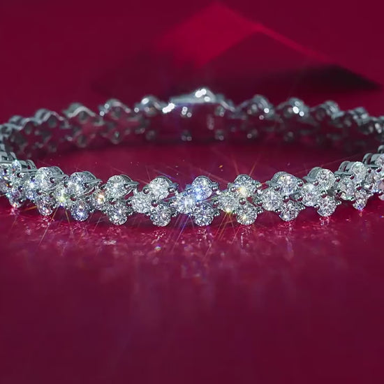 Yellow gold heart moissanite bracelet on neutral background. Alt: “Heart Moissanite Tennis Bracelet – 18K Yellow Gold.”