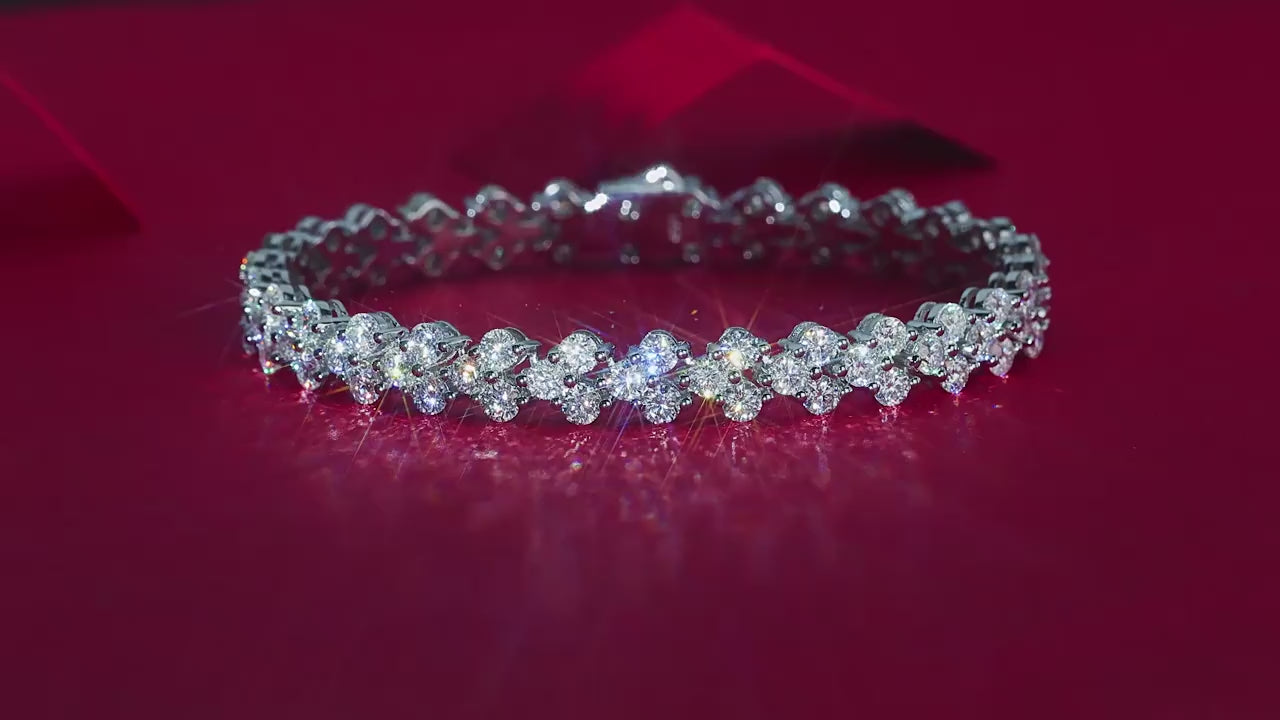 Yellow gold heart moissanite bracelet on neutral background. Alt: “Heart Moissanite Tennis Bracelet – 18K Yellow Gold.”