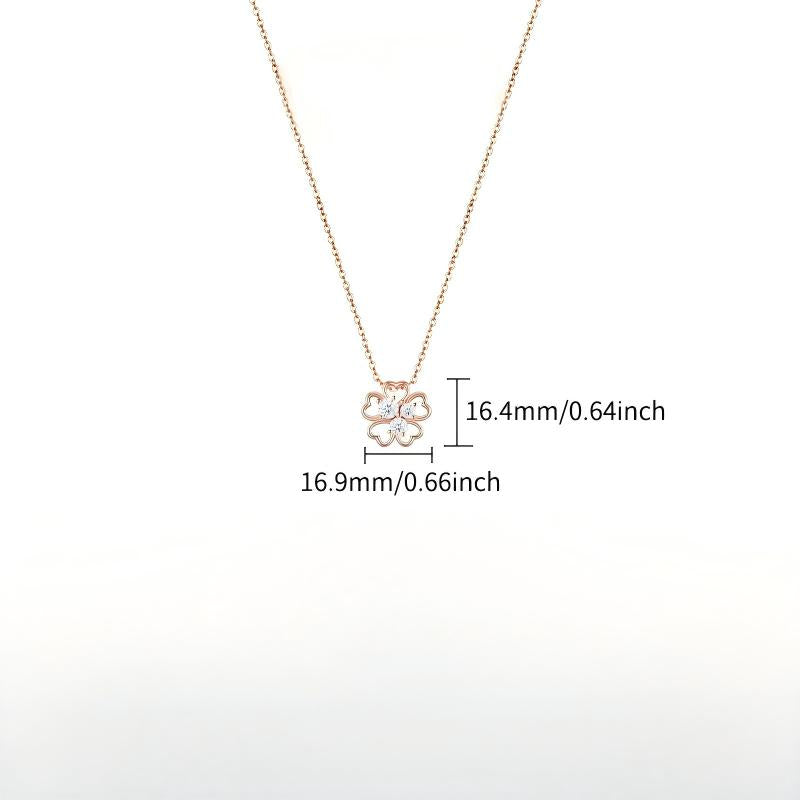 Product size guide and dimensions for the rose gold clover moissanite pendant necklace.