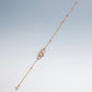 Full layout view of rose gold infinity heart moissanite bracelet with extension chain.