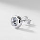 Perspective view of single round bezel set diamond stud earring with post.