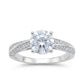 Round cut lab grown diamond double row pavé engagement ring in 925 silver.