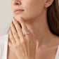 Model wearing classic round cut lab grown diamond eternity ring on finger