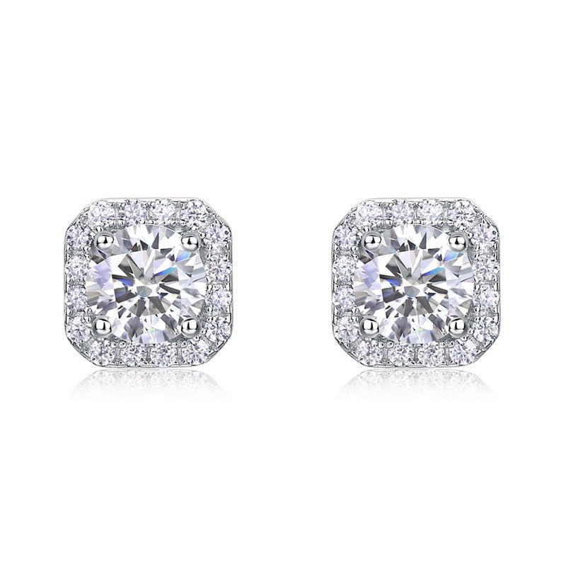 Round diamond cushion-shaped pavé halo stud earrings in 925 sterling silver.
