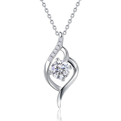 Round cut diamond intertwined swirl solitaire pendant necklace with pavé accent band in 925 silver.