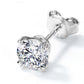 Side profile view of round diamond solitaire stud earring showing heart prong basket and friction back.