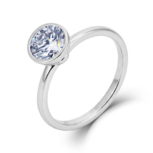 Side profile showing protective full bezel setting and slender band.