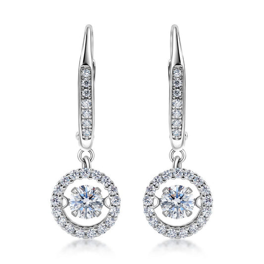 Round lab diamond circle halo dangle earrings in 925 sterling silver with leverback clasp.