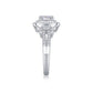 Back side view showing smooth polished shank and split pave shoulders on double halo ring.