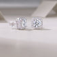 Back and side view showing openwork gallery architecture of octagon halo moissanite studs.