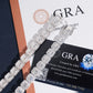 Double iced box clasp detail of round moissanite square cushion halo tennis bracelet with GRA card