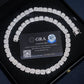 Round moissanite square cushion halo tennis bracelet presented in black display box with GRA certificate