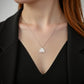 Woman Wearing Minimalist Silver Moon Necklace