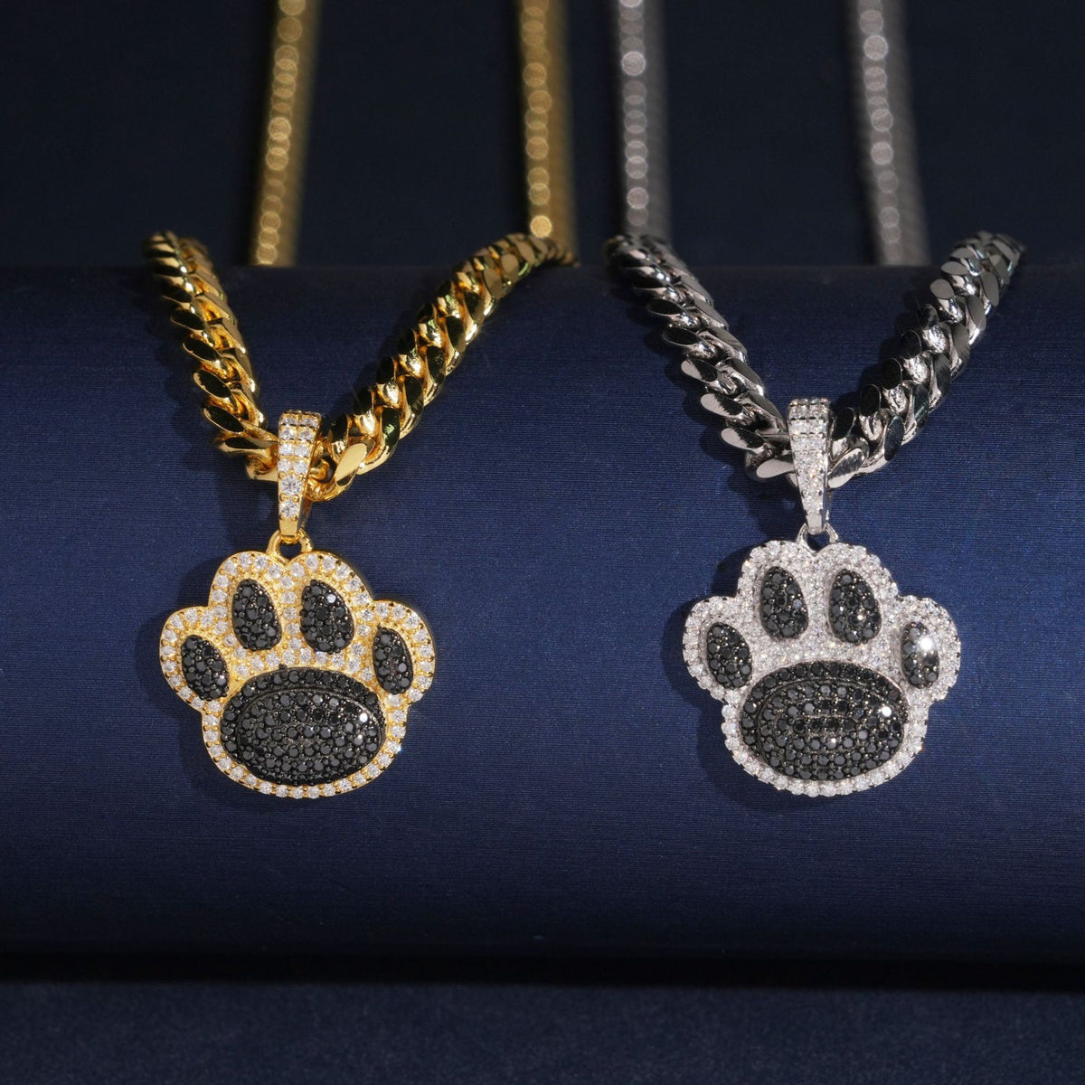 S925 sterling silver full iced out moissanite animal paw print pendant in gold and silver with cuban chain   