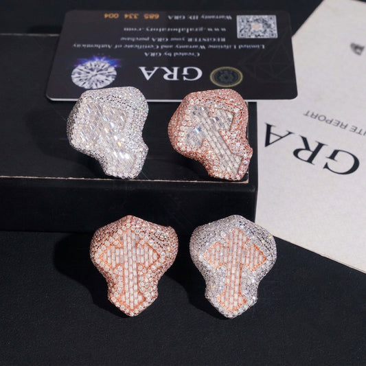 S925 sterling silver full iced out moissanite baguette shield cross signet ring in silver and rose gold