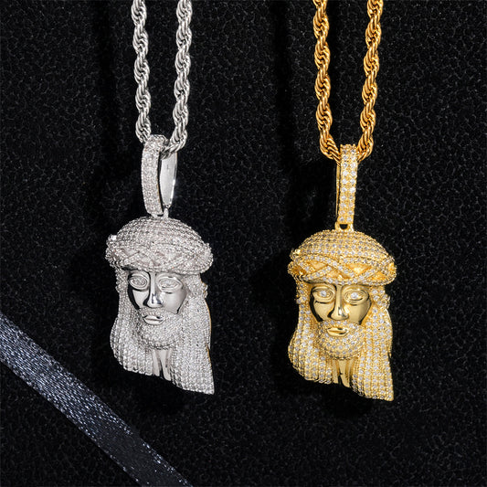 S925 sterling silver full iced out moissanite classic Jesus piece pendant in silver and gold with rope chain