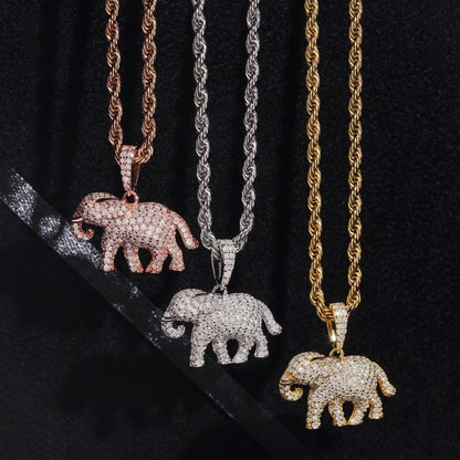 S925 sterling silver full iced out moissanite elephant pendant in rose gold silver gold with rope chain