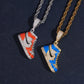 S925 sterling silver full iced out moissanite enamel sneaker pendant in orange and blue with rope chain