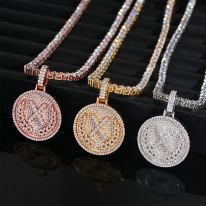 S925 sterling silver full iced out moissanite letter X medallion pendant in rose gold gold silver with tennis chain
