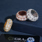 Inside hollow view of S925 sterling silver iced out round and baguette moissanite 3-row eternity band rings