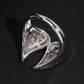 Inside mesh back view of S925 sterling silver iced out moissanite angel wings ring