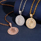 S925 silver iced out moissanite dollar sign medallion pendants in rose gold silver gold displayed with rope chains