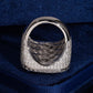 Inside mesh back view of S925 sterling silver iced out moissanite eagle cushion ring