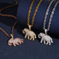 Rose gold gold and silver S925 iced out moissanite elephant pendants hanging on rope chains
