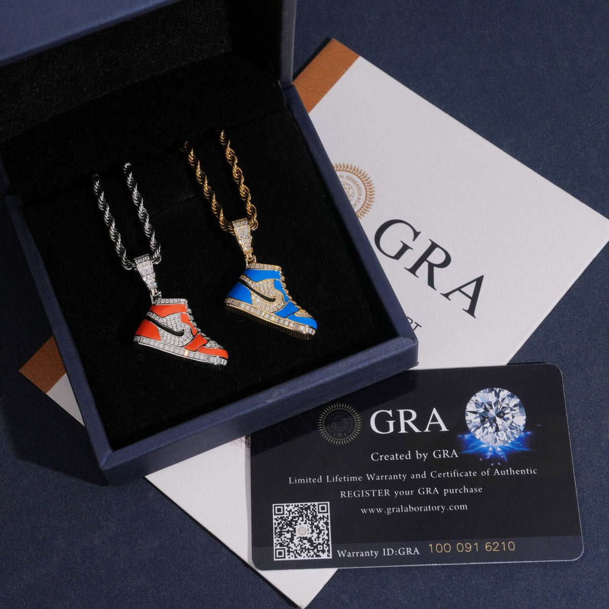 S925 silver iced out moissanite enamel sneaker pendants in luxury gift box with GRA certificates